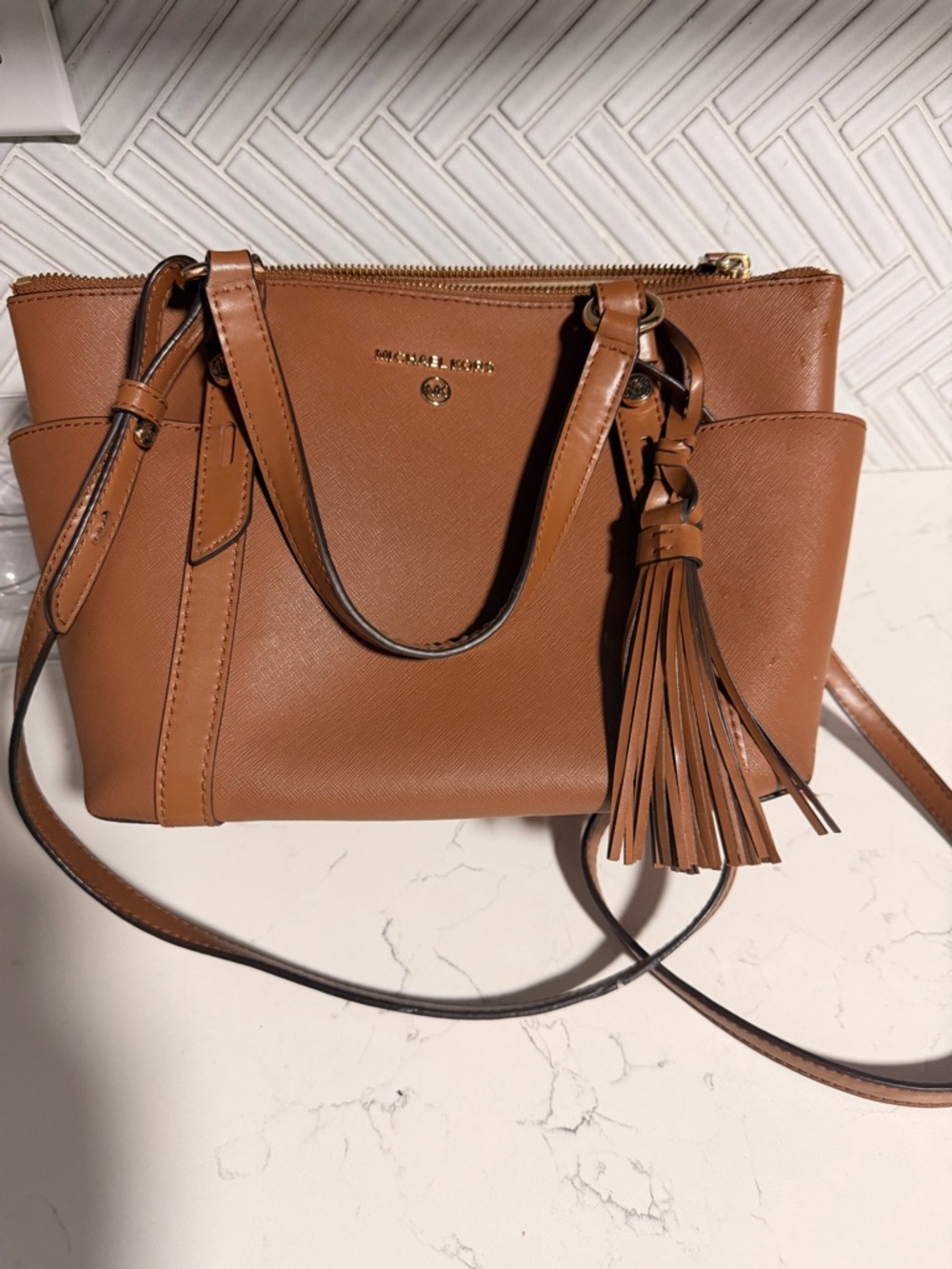 Michael Kors Brown Saffiano Leather Crossbody with Tassel